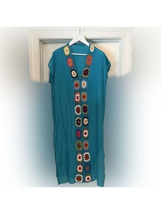 Other - Turquoise maxi coverup with granny squares. One Size.